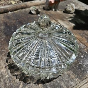Vintage glass crystal candy dish with lid 40's , 50's anchor hocking original
